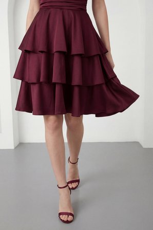 Kadın Bordo Halter Yaka Saten Mini Mezuniyet Abiye Elbise