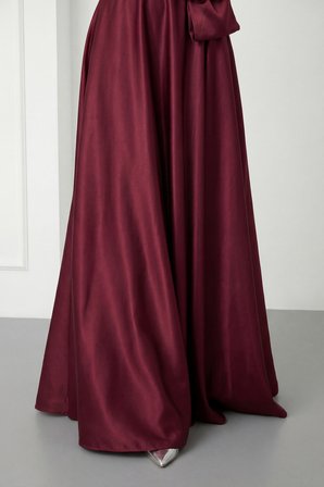 Kadın Bordo Straplez Yaka Çiçek Detaylı Uzun Söz Nişan Nikah Abiye
