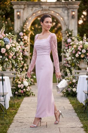 Kadın Pudra Dar Kalıp Kalp Yaka Kolları Payetli Söz Nişan Nikah Abiye