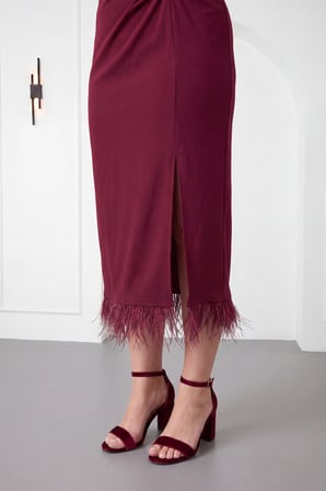 Kadın Bordo Büyük Beden Otrişli Örme Midi Abiye Elbise