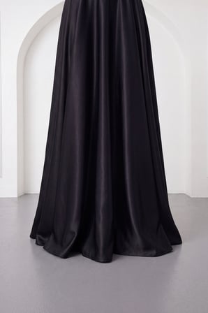 Kadın Siyah Kayık Yaka Taşlı Uzun Söz Nişan Nikah Abiye Elbise