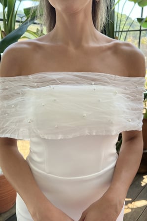 Kadın Beyaz Kayık Yaka Midi Söz Nişan Nikah Abiye Elbise
