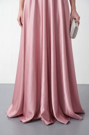 Kadın Pembe Kayık Yaka Taşlı Uzun Söz Nişan Nikah Abiye Elbise