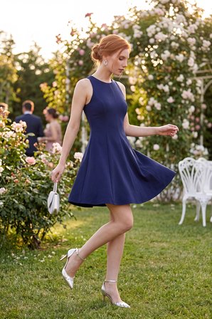 Kadın Lacivert Halter Yaka Mini Mezuniyet Abiye Elbise