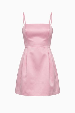 Kadın Pembe İnce Askılı Mini Saten Mezuniyet Abiye Elbise