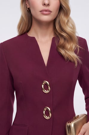 Kadın Bordo Kolları Yırtmaçlı Gold Düğmeli Ceket Pantolon Takım