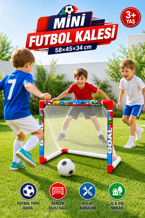 Toplu Futbol Kalesi 58×45×34cm – 10cm Futbol Topu Fileli Çocuk Futbol Kale Seti 3+ Yaş Bahçe ve Ev Oyuncağı