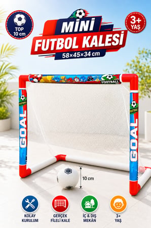 Toplu Futbol Kalesi 58×45×34cm – 10cm Futbol Topu Fileli Çocuk Futbol Kale Seti 3+ Yaş Bahçe ve Ev Oyuncağı