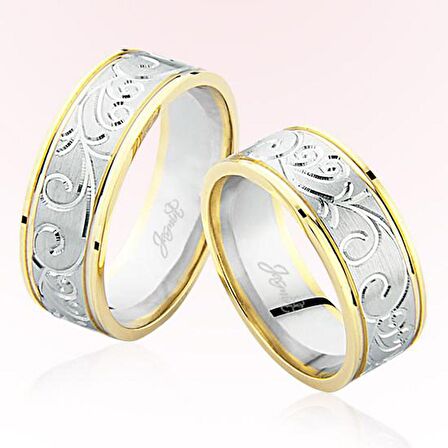 Sarı Beyaz Desenli Altın Alyans 6403