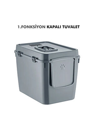 XL 3 Fonksiyonlu Premium Kapalı Kedi Tuvaleti ve Taşıma Çantası 56 x 40 x 43 Cm