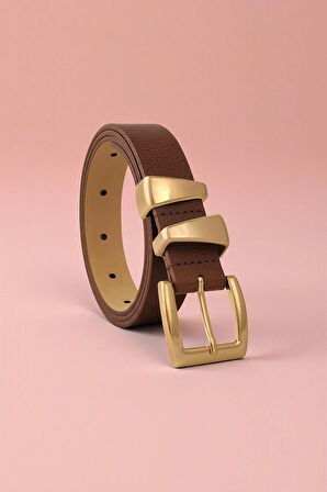 Asimetrik Gold Köprülü Kahve Kadın Kemer