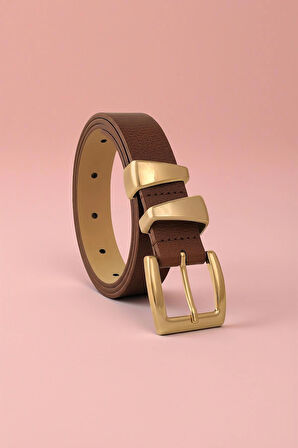 Asimetrik Gold Köprülü Kahve Kadın Kemer