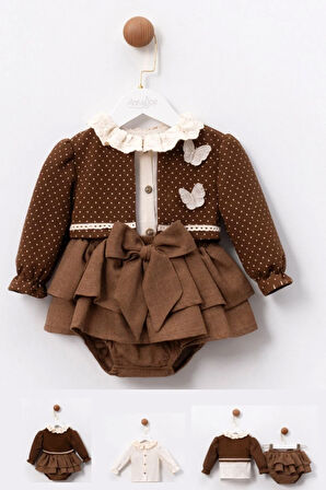 Kelebek Detaylı Gömlekli Bolero Fiyonk Külotlu Kız Bebek Takım