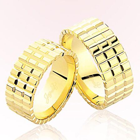 Sarı Kareli Altın Alyans 6407