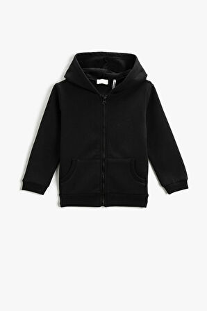 KND-250003 Basic Kapüşonlu 3 İplik Kışlık Fermuarlı Okul Sweatshirt 