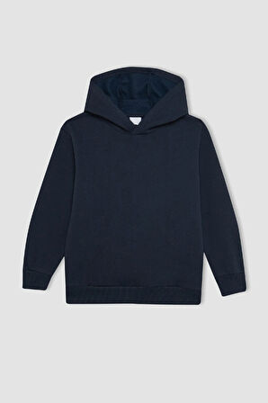 KND-250002 Basic Kapüşonlu 3 İplik Kışlık Okul Sweatshirt 