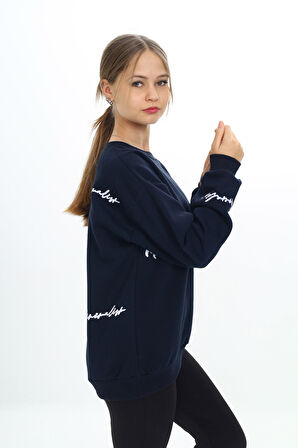 ATB-502872-3 Minimalist Baskılı Bisiklet Yaka 3 İplik Sweatshirt