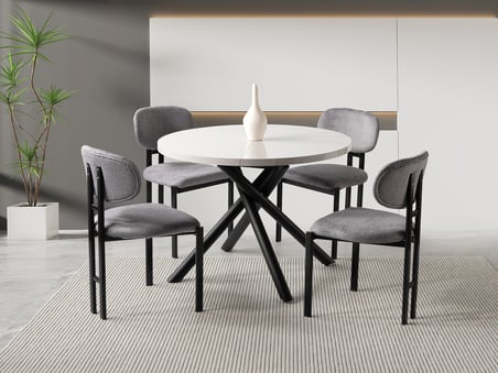 Truva Sis Gri Yuvarlak Açılır MDF Mutfak Masa Sandalye Takımı 104cm