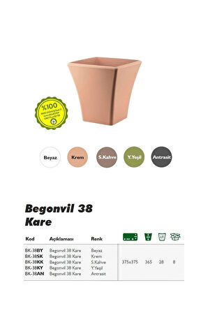 Begonvil 38 Cm Antrasit Kare 28 Litre Plastik Saksı Drenaj Izgaralı Çiçek Saksısı