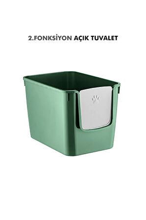 XL 3 Fonksiyonlu Premium Kapalı Kedi Tuvaleti ve Taşıma Çantası 56 x 40 x 43 Cm YEŞİL