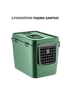 XL 3 Fonksiyonlu Premium Kapalı Kedi Tuvaleti ve Taşıma Çantası 56 x 40 x 43 Cm YEŞİL