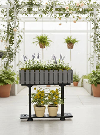 Akasya Çit Balkon Saksı 80 cm Ayaklı Saksılık 15 Litre