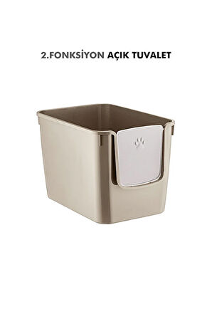 XL 3 Fonksiyonlu Premium Kapalı Kedi Tuvaleti ve Taşıma Çantası 56 x 40 x 43 Cm