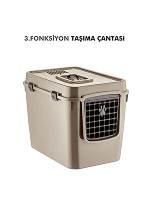 XL 3 Fonksiyonlu Premium Kapalı Kedi Tuvaleti ve Taşıma Çantası 56 x 40 x 43 Cm