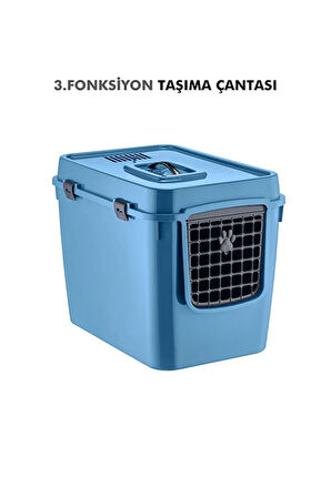 XL 3 Fonksiyonlu Premium Kapalı Kedi Tuvaleti ve Taşıma Çantası 56 x 40 x 43 Cm Mavi
