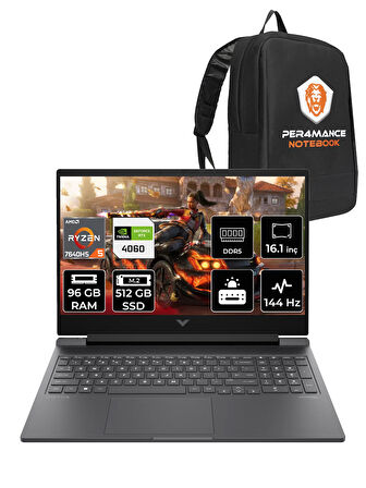 HP Victus 16 R5 7640HS 96GB RAM 512GB SSD RTX4060/8GB 144Hz 16.1'' FHD FDOS Gaming Laptop & PER4 ÇANTA