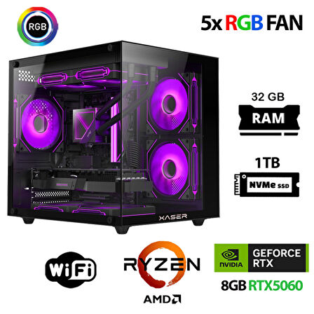 Xaser Eco X280 Ryzen 5 5600 32GB Ram 1TB M.2 NVMe SSD 8GB RTX5060 Oyuncu Masaüstü Bilgisayarı