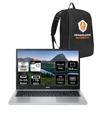 ACER Aspire 3 i5 1235U 24GB RAM 1TB SSD 15.6'' FHD FDOS Taşınabilir Bilgisayar & PER4 ÇANTA