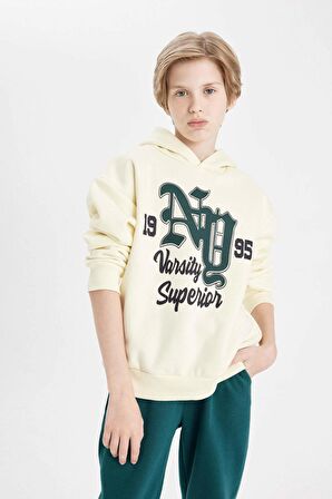 DeFacto Erkek Çocuk Oversize Geniş Kalıp Kapüşonlu Yazı Baskılı Kalın Sweatshirt C9280A824AUER138