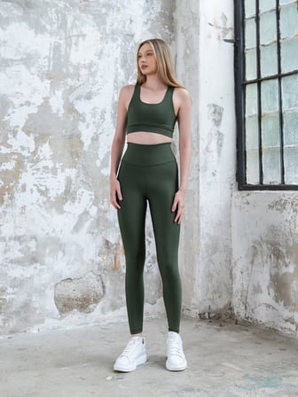 Haki Yeşil Arkası Büzgülü - Scrunch Butt - Spor Tayt