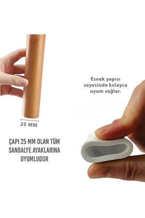 8 Adet Beyaz 25 Mm Pvc Sandalye Profil Ayak Pabucu Sessiz Yumuşak Sandalye Zemin Koruyucu