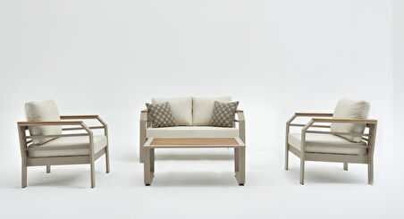 Assento Bahçe Oturma Grubu 2+1+1+Sehpa - Kum Rengi