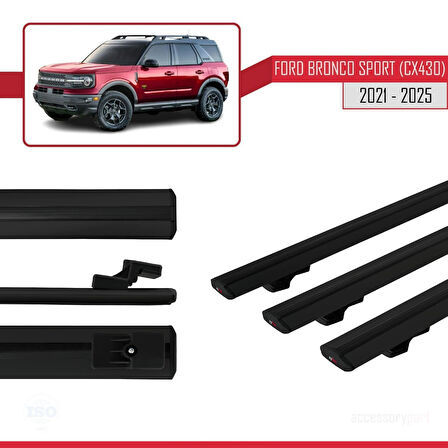 Ford Bronco Sport (CX430) 2021 ve Sonrası ile Uyumlu BASIC Model Ara Atkı Tavan Barı Siyah 3 Adet