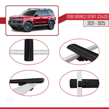 Ford Bronco Sport (CX430) 2021 ve Sonrası ile Uyumlu BASIC Model Ara Atkı Tavan Barı Siyah 3 Adet