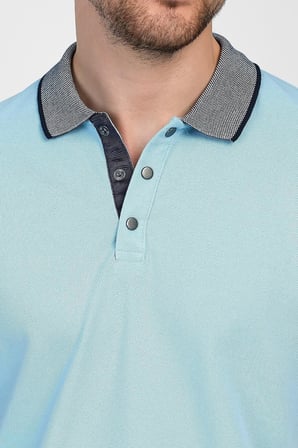 Erkek Basic Düz Kısa Kol Pudra Uzun Polo Yaka Tişört