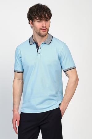 Erkek Basic Düz Kısa Kol Pudra Uzun Polo Yaka Tişört