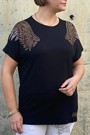 Büyük Beden Siyah Melek  Bluz