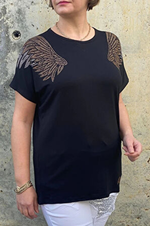 Büyük Beden Siyah Melek  Bluz