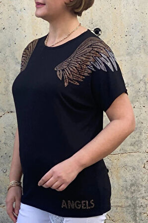 Büyük Beden Siyah Melek  Bluz