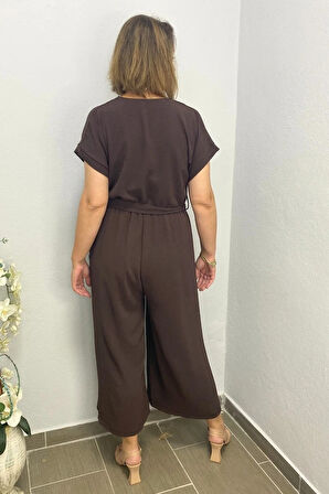 Kadın Kahve Kruvaze Yaka Tulum