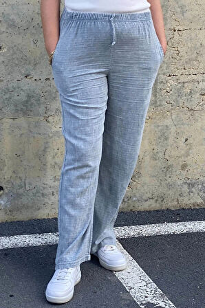 Kadın Gri Keten Pantolon