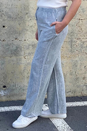 Kadın Gri Keten Pantolon