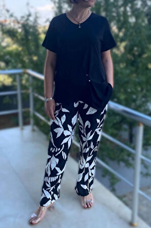 Büyük Beden Bahar Takım Siyah-Beyaz