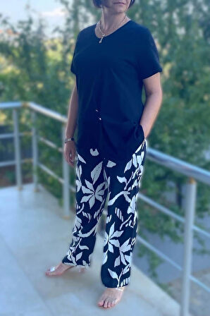 Büyük Beden Bahar Takım Siyah-Beyaz