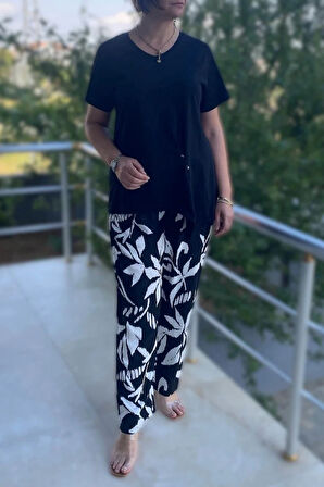 Büyük Beden Bahar Takım Siyah-Beyaz