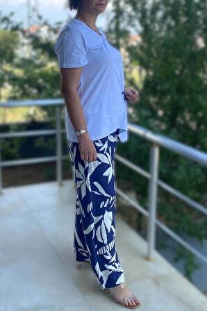 Büyük Beden Bahar Takım Beyaz - Mor